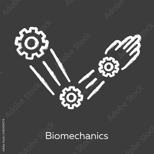 Biomechanics chalk icon. Studying and copying body movements. Robot arm. Mechanical properties of biological systems. Bioengineering. Isolated vector chalkboard illustration