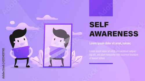 Reflection, Self Awareness. Business Presentation Background with Illustration.