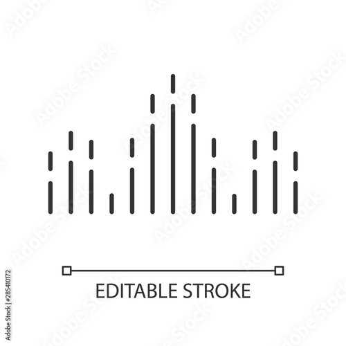 DJ soundwave linear icon. Thin line illustration. Audio  sound wave. Music rhythm. Disco  party modern design. Sound volume  equalizer. Contour symbol. Vector isolated outline drawing. Editable stroke