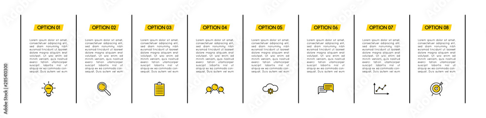 Obraz premium Infographic template with 8 options. Simple flowchart. Vector