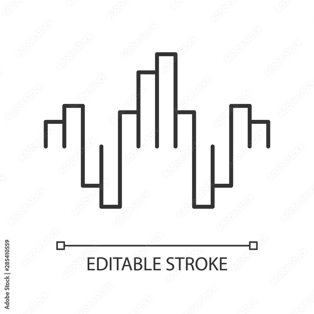 Geometric music wave linear icon. Thin line illustration. Abstract soundwave. Music rhythm, waveform. Digital sound, audio frequency. Contour symbol. Vector isolated outline drawing. Editable stroke Geometric music wave linear icon. Thin line illustration. Abstract soundwave. Music rhythm, waveform. Digital sound, audio frequency. Contour symbol. Vector isolated outline drawing. Editable stroke