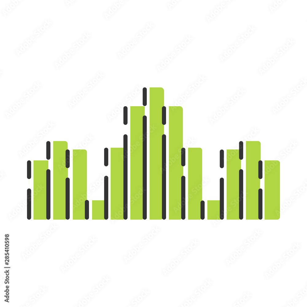 Green dj soundwave color icon. Audio, sound wave. Music rhythm. Disco, party logotype modern design. Sound volume, equalizer. Soundtrack playing frequency. Isolated vector illustration