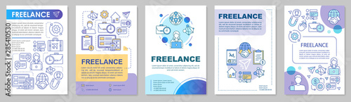 Freelance job brochure template layout. Remote working, home office. Flyer, booklet, leaflet print design with linear illustrations. Vector page layouts for magazines, reports, posters