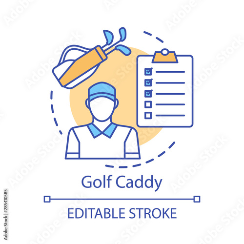 Golf caddy concept icon. Sport coach, trainer idea thin line illustration. Player assistant. Field stadium staff, personnel. Instructor, worker. Vector isolated outline drawing. Editable stroke