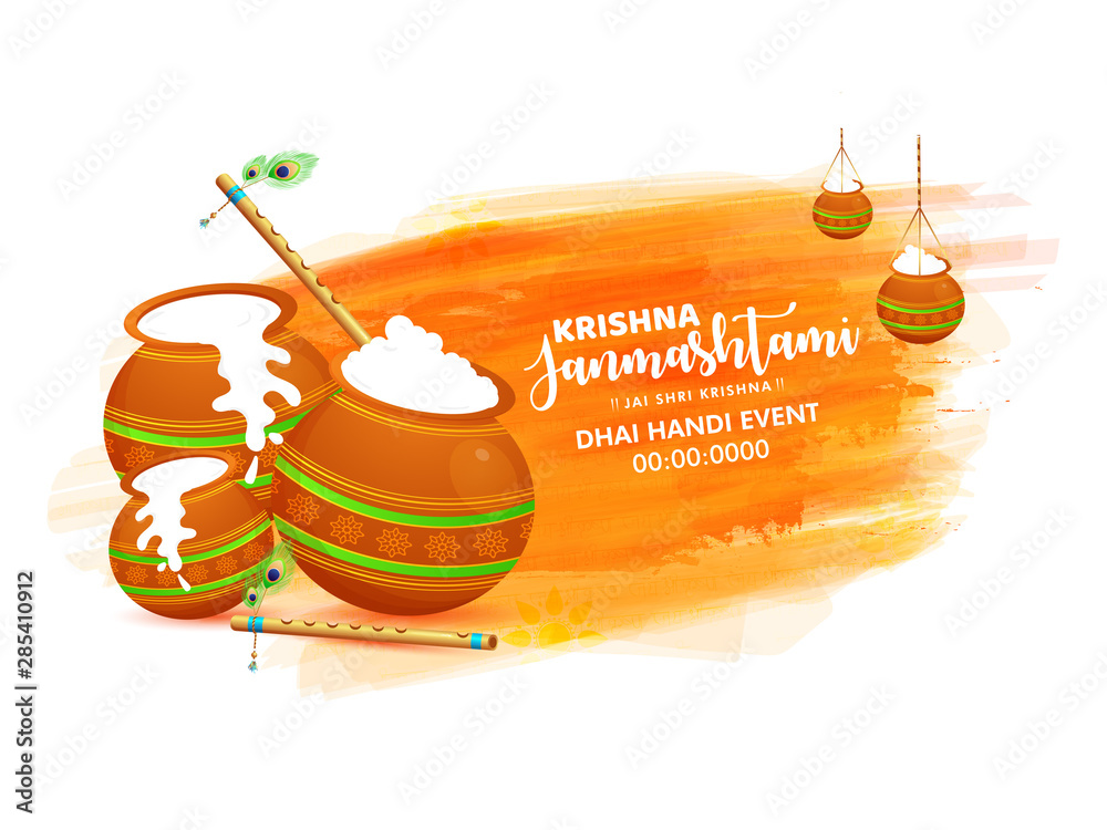 Happy krishna janmashtami. Illustration of dhai handi with makhan, festival  of hindu indians. lord krishna birthday celebration. Stock Vector | Adobe  Stock