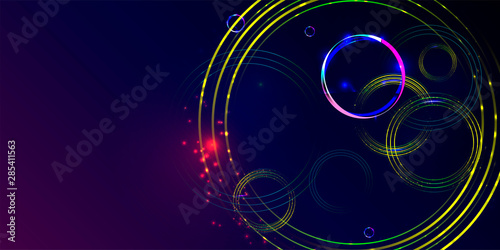 Blue dark retro futuristic neon abstraction background cosmos new art 3d starry sky glowing galaxy and planets