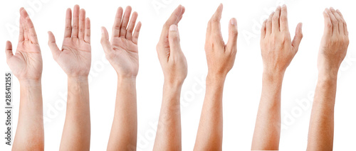 Vászonkép GROUP of Male asian hand gestures isolated over the white background