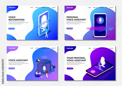 Landing pages. Your personal voice recognition. Isometric. Modern web pages.