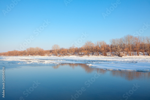 spring scenery with melting ice