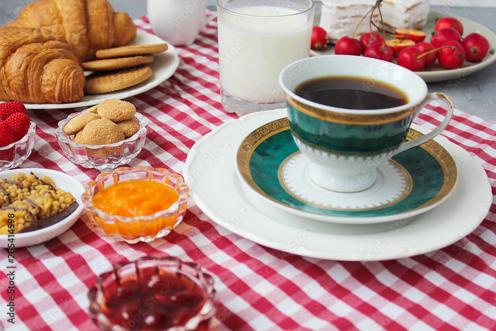 Turkish breakfast on concrete background Turkish breakfast on concrete background