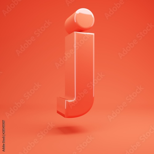 Letter J lowercase. Living Coral font with glossy reflections and shadow