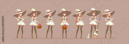 Halloween Anime manga white witch in various poses