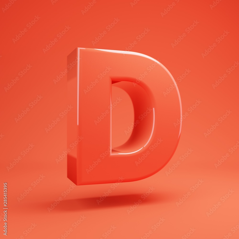 Letter D uppercase. Living Coral font with glossy reflections and shadow Letter D uppercase. Living Coral font with glossy reflections and shadow