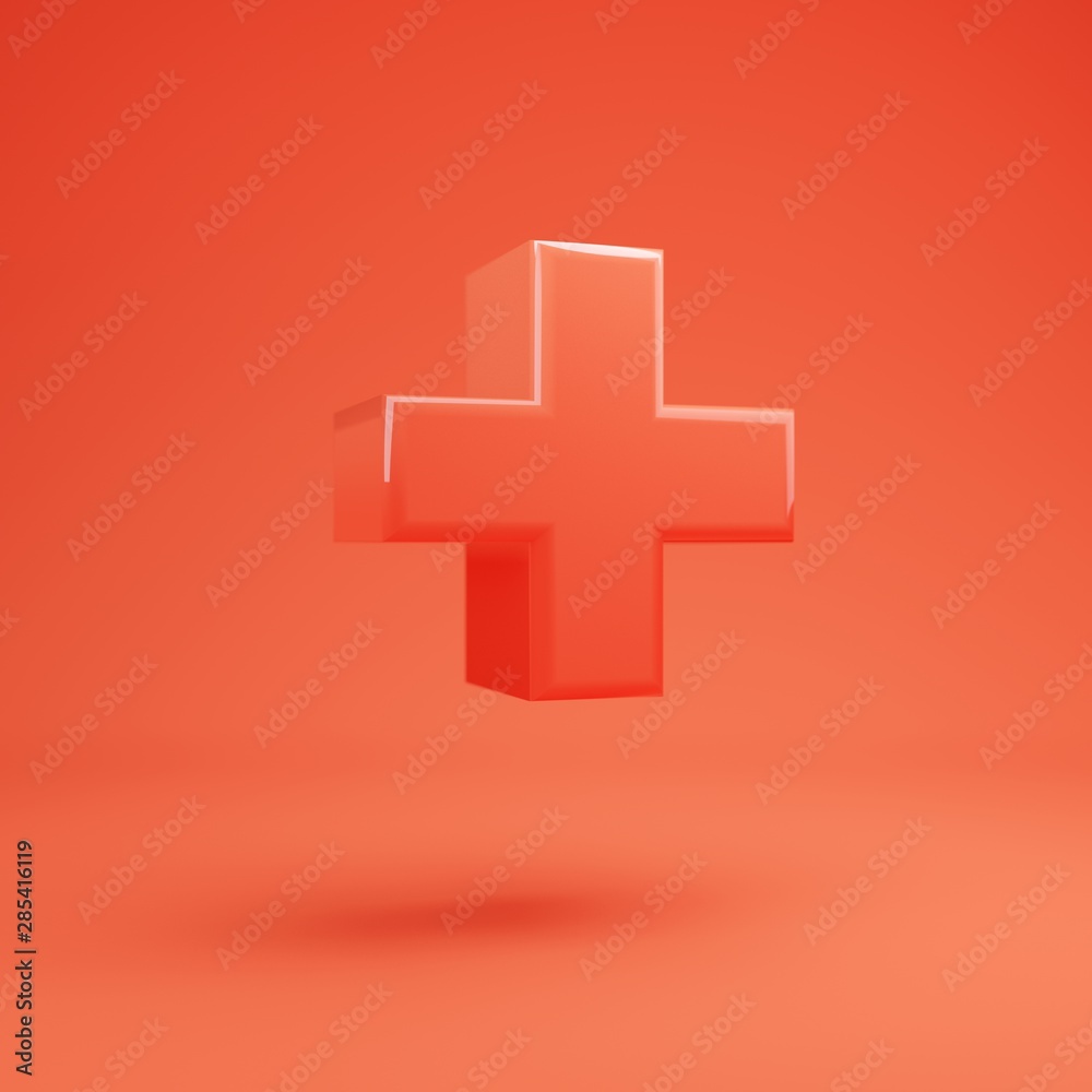 Obraz premium Plus symbol. Living Coral font with glossy reflections and shadow