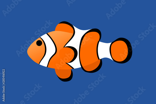 Clownfish minimal cartoon style on blue water.