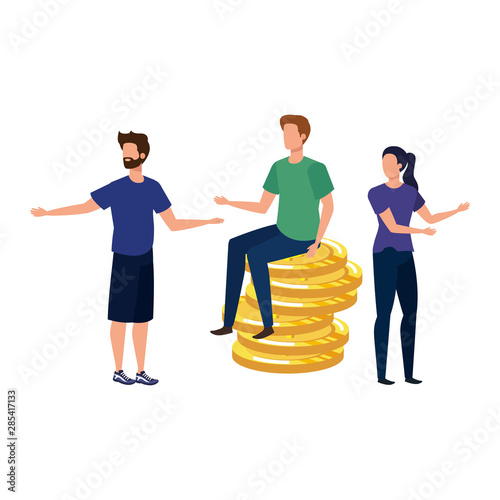 group of people with coins money dollars characters