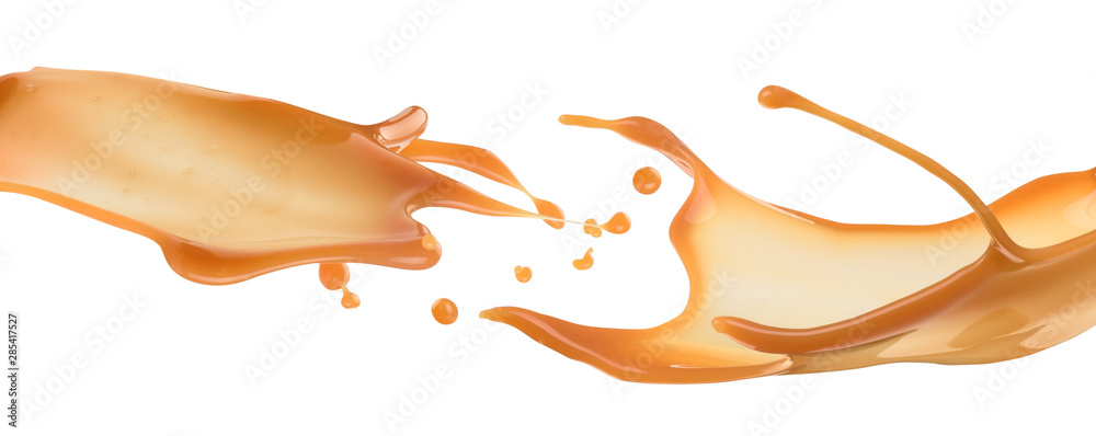 Splash of liquid caramel on a white background - obrazy, fototapety, plakaty 