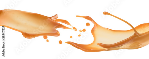 Splash of liquid caramel on a white background photo