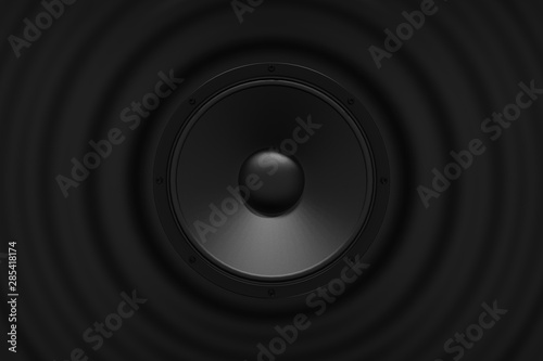 abstract sound speaker with dynamic bass waves - 3D Illustration photo