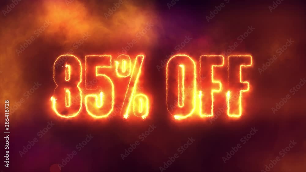 85 percent off burning text symbol in hot fire on black sale background 85 percent off burning text symbol in hot fire on black sale background