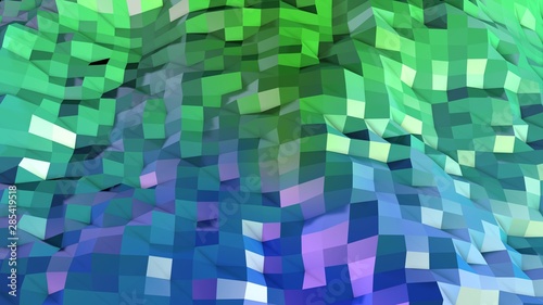 3d rendering of low poly background with 3d objects and modern gradient colors blue green.