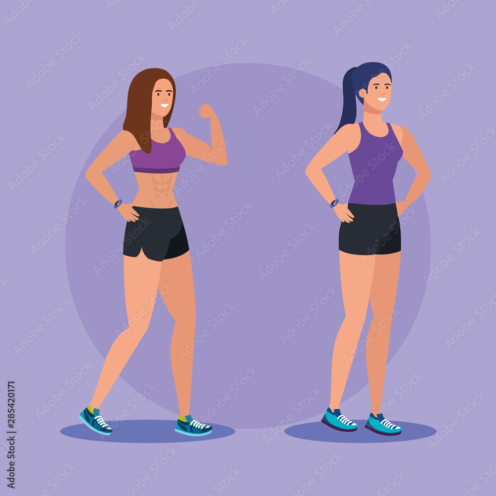 set of fitness women to healthy exercise sport set of fitness women to healthy exercise sport