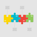 Four pieces puzzle line diagram info graphic.