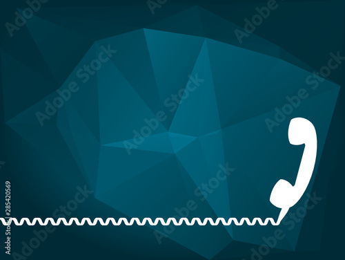 White retro phone receiver with copy space for text on a blue background. Contact us, on the phone, on hold, concept. Marketing message, advertisement, space for text. Vector illustration, flat style.