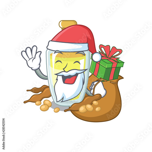 Santa with gift soybean oil with the character shape