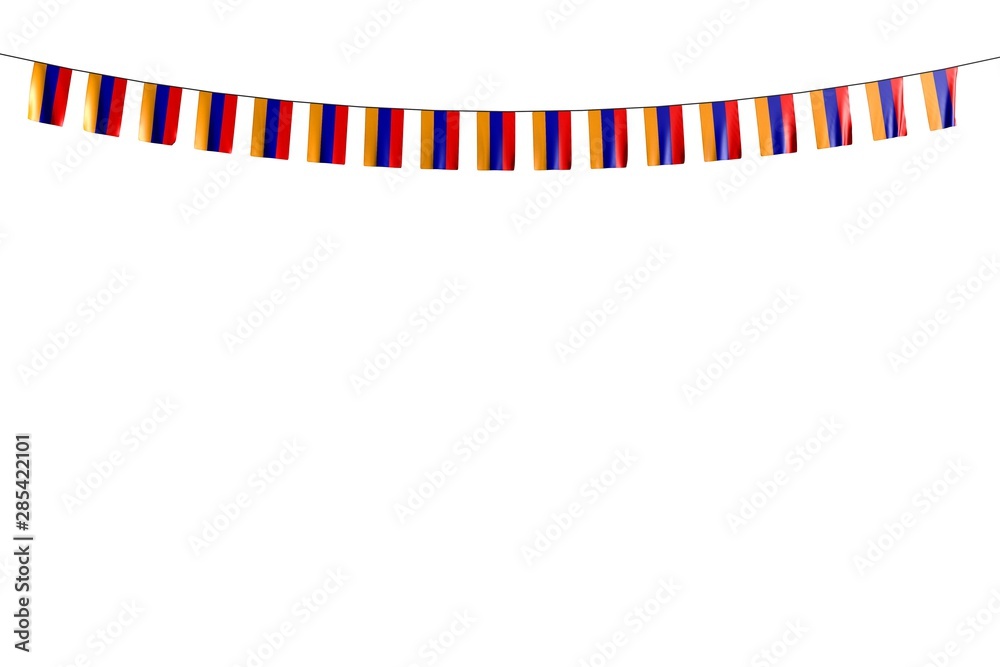 Obraz premium wonderful anthem day flag 3d illustration. - many Armenia flags or banners hangs on rope isolated on white