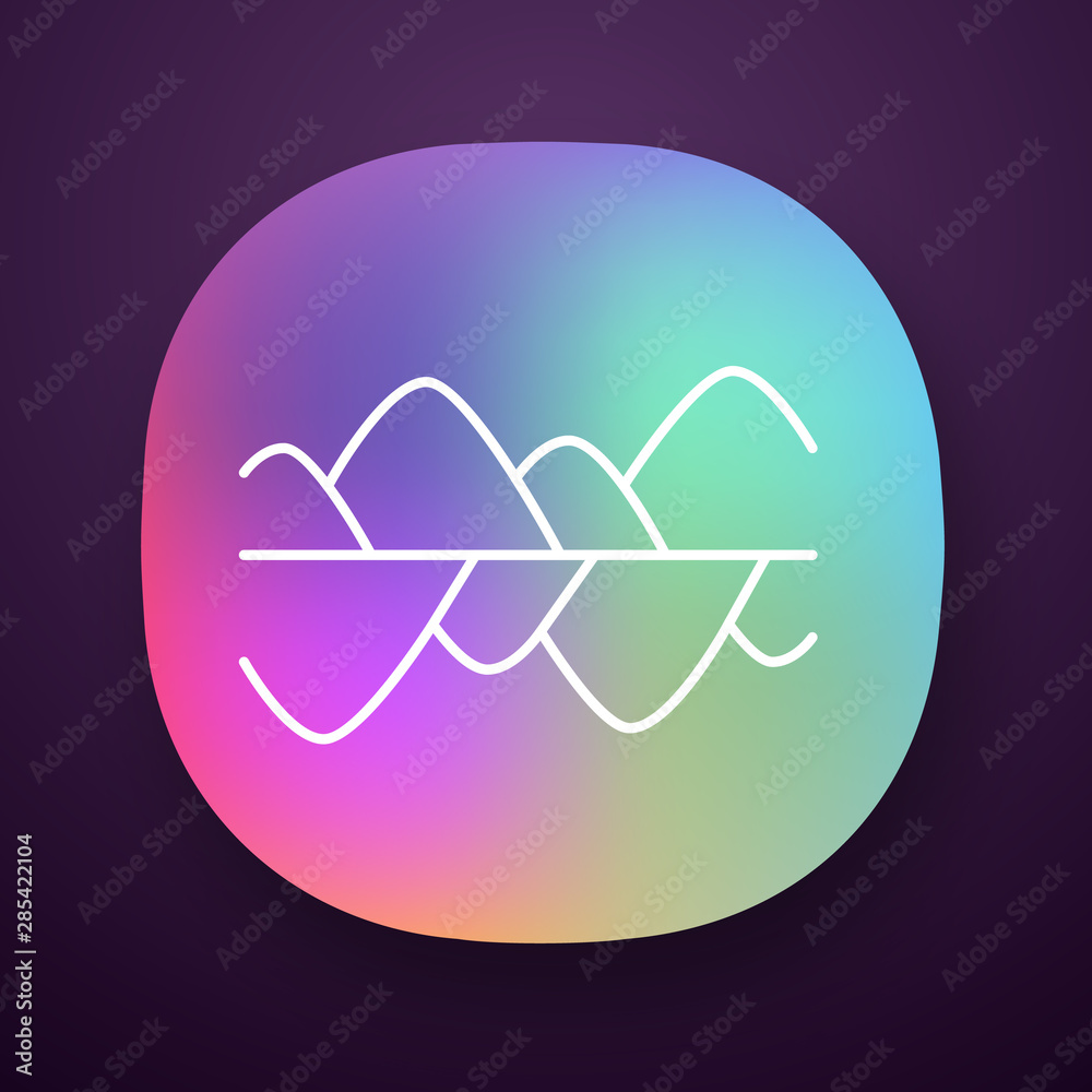 Music frequency level app icon. Vibration, noise level curves. Sound waves, waveforms. Digital soundwave, soundtrack rhythm. UI/UX user interface. Web, mobile application. Vector isolated illustration Music frequency level app icon. Vibration, noise level curves. Sound waves, waveforms. Digital soundwave, soundtrack rhythm. UI/UX user interface. Web, mobile application. Vector isolated illustration