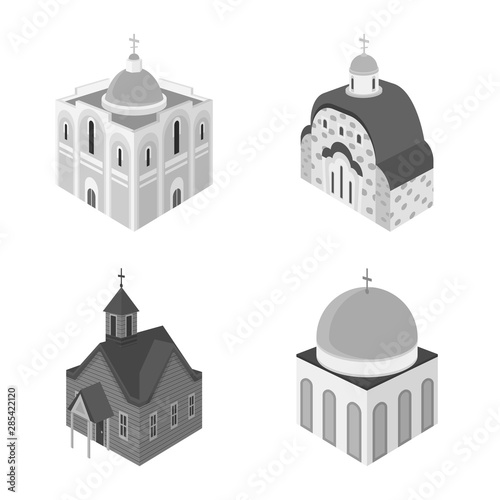 Vector illustration of landmark and clergy sign. Set of landmark and religion vector icon for stock.