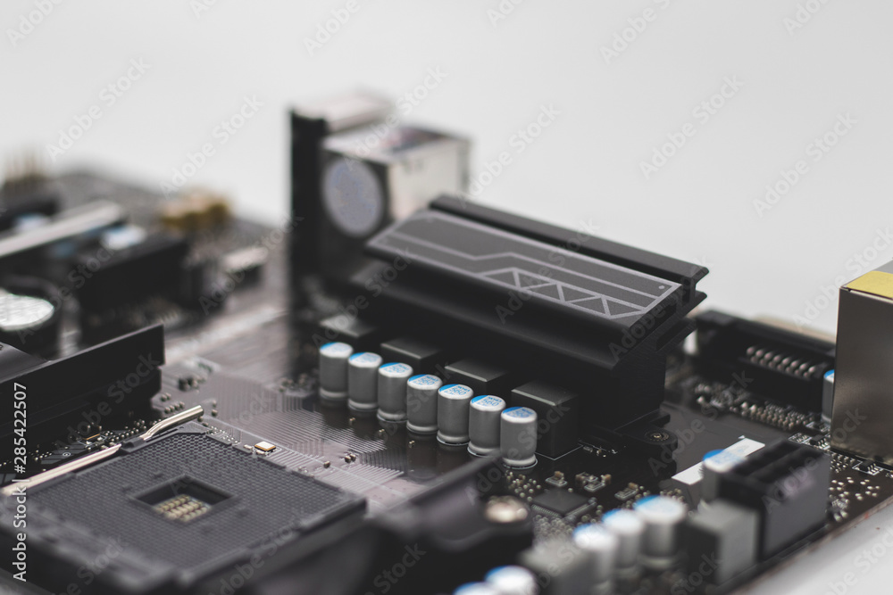 Electronic circuit boards, computer motherboard on white background Electronic circuit boards, computer motherboard on white background