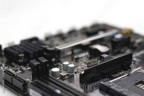 Electronic circuit boards, computer motherboard on white background