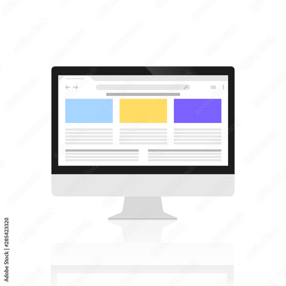 The computer with an open page in the browser on the screen is shown on a white background. The computer with an open page in the browser on the screen is shown on a white background.