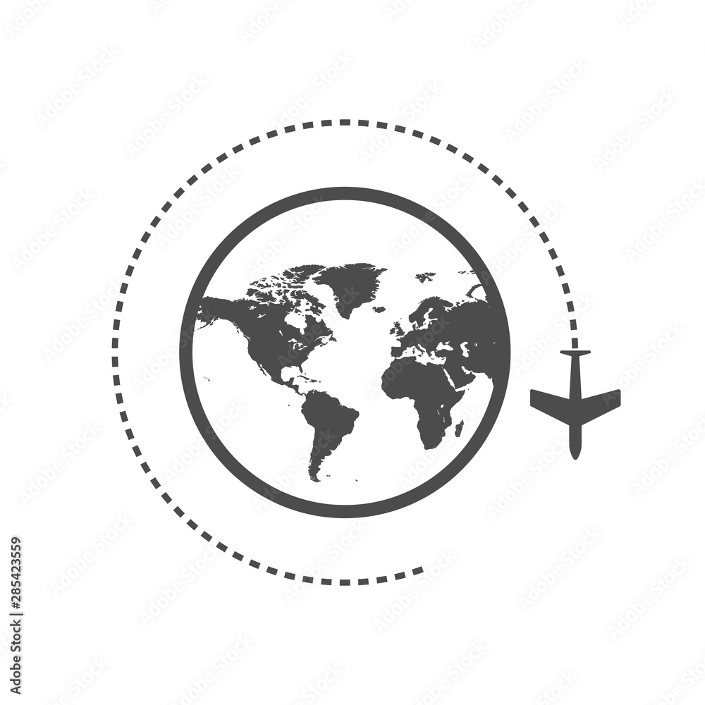 Fototapeta premium Airplane sign icon. Travel trip round the world symbol. Circle and square buttons. Flat design set. Thank you ribbon. Vector