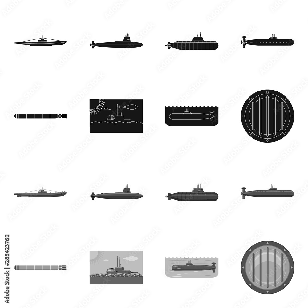 Vector illustration of war and ship sign. Set of war and fleet stock vector illustration.