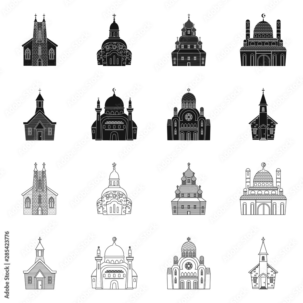 Isolated object of cult and temple logo. Collection of cult and parish stock vector illustration.