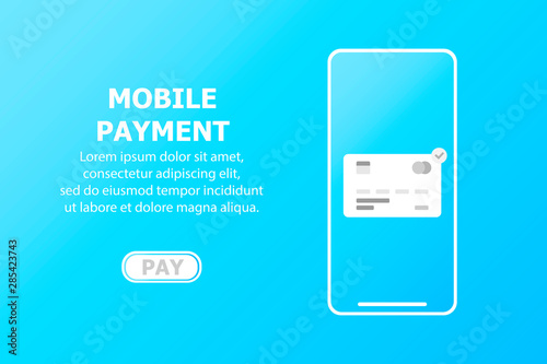 Mobile payment card. The text is written on a blue background.