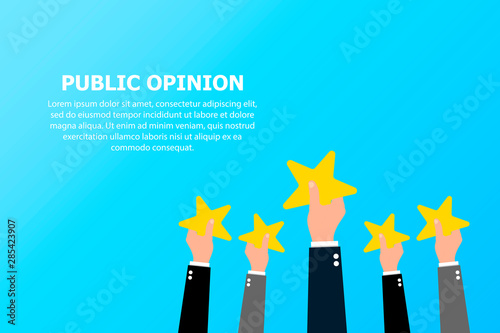 The public opinion of many people is depicted on a blue background and the text on the top left.