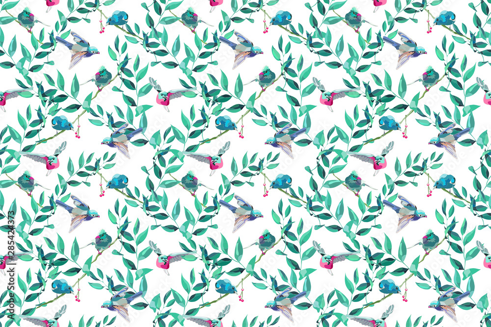 Hand-drawn Birds Seamless Pattern Fabric Print Design