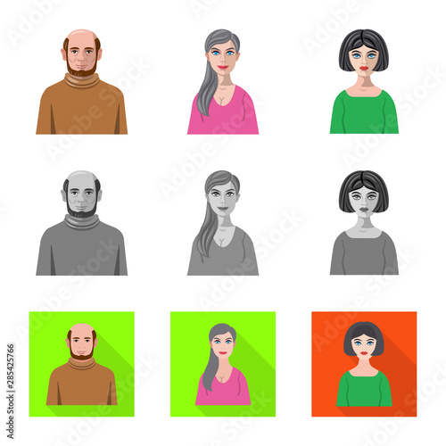 Vector design of hairstyle and profession sign. Set of hairstyle and character stock symbol for web.