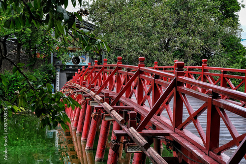 Huc Bridge in the Ngoc Son Temple, Hanoi, Vietnam.