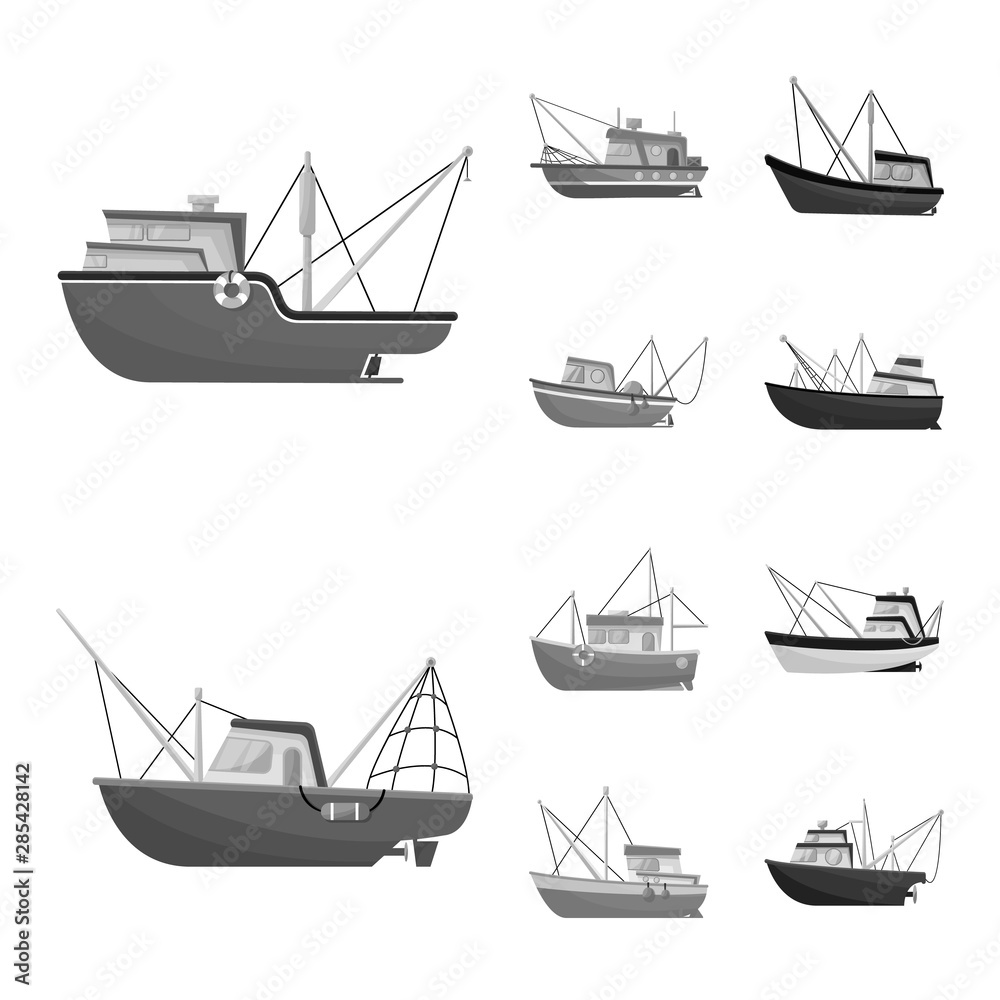 Fototapeta premium Vector design of sea and speedboat logo. Collection of sea and industrial vector icon for stock.