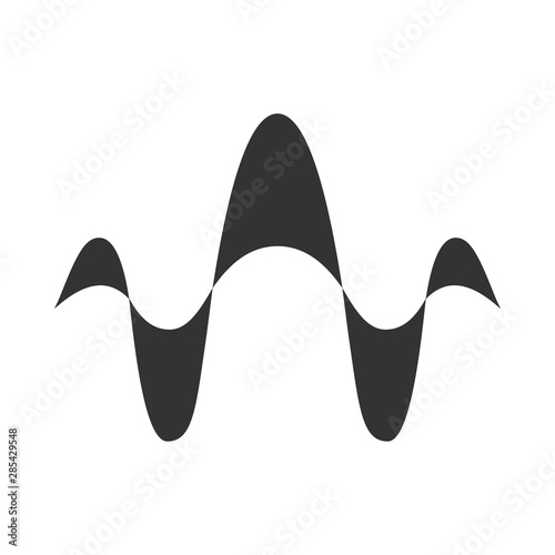 Abstract overlapping waves glyph icon. Silhouette symbol. Sound, audio, music rhythm lines. Vibration, noise amplitude level. Abstract digital soundwave. Negative space. Vector isolated illustration
