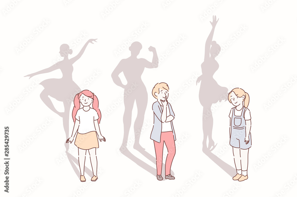 Future profession, happy child dreaming concept. Vector flat design. Future profession, happy child dreaming concept. Vector flat design.