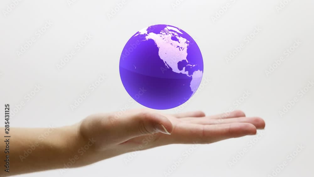 Illustration of Stylized Earth Globe spinning over a human hand Seamless Looping Motion Background Purple Violet Illustration of Stylized Earth Globe spinning over a human hand Seamless Looping Motion Background Purple Violet