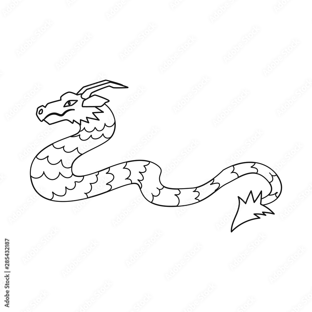 Naklejka premium Vector illustration of dragon and carnivore sign. Set of dragon and beast vector icon for stock.