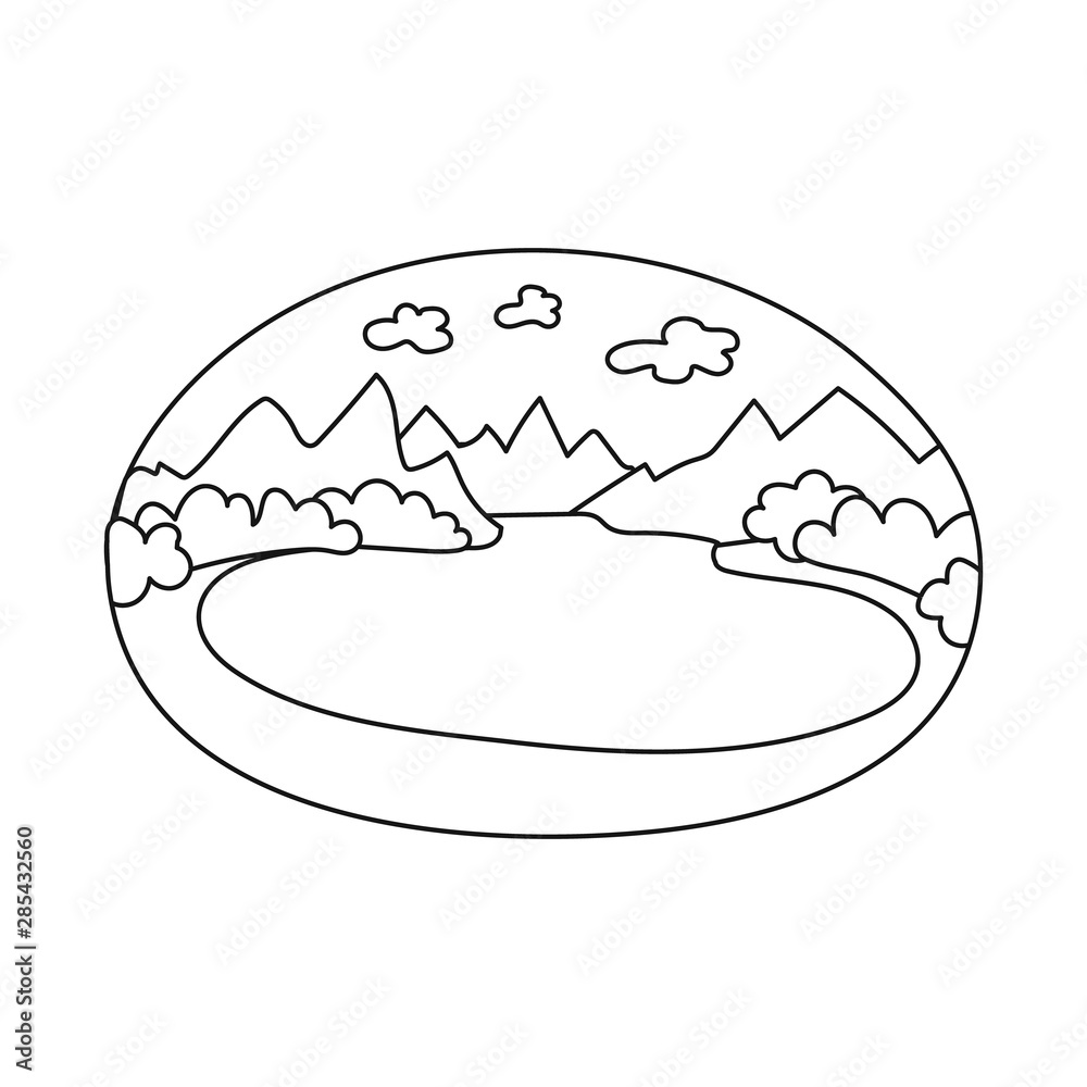 Vector design of landscape and lake sign. Set of landscape and water stock vector illustration. Vector design of landscape and lake sign. Set of landscape and water stock vector illustration.