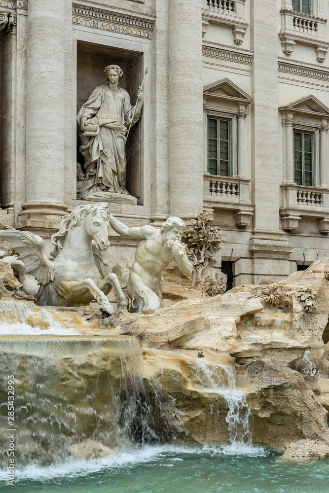 Details of Trevi fountain in Rome, Ital, . Rome baroque architecture